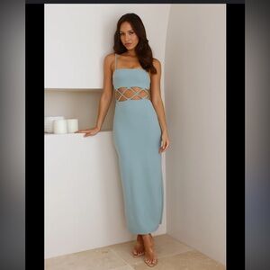 NWT Hello Molly HIGHWAY SLIDE MIDI DRESS in Blue. Size Small. Retail $85